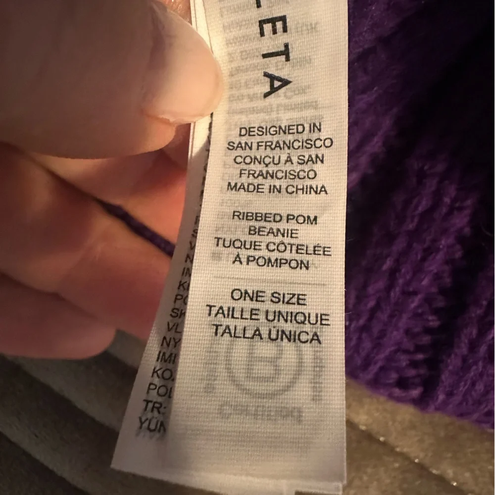 Athleta Purple Ribbed Knit Pom Beanie Hat - Picture 7 of 10